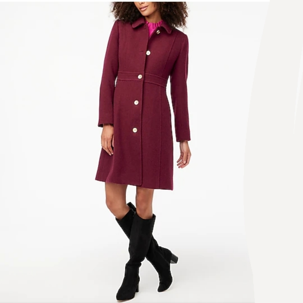NEW J. Crew Wool Blend Lady Coat Warm Burgundy Fitted Winter - Picture 7 of 14